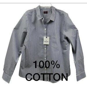 UNTUCKit “Marsanne-Navy” Women’s Button Down Shirt  Navy/White Stripe Sz 16